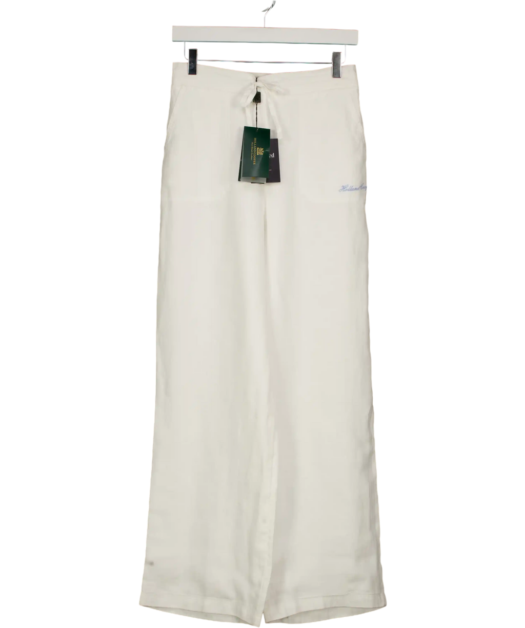 HOLLAND COOPER Amalfi Embroidered Logo  Linen Trouser White UK XS