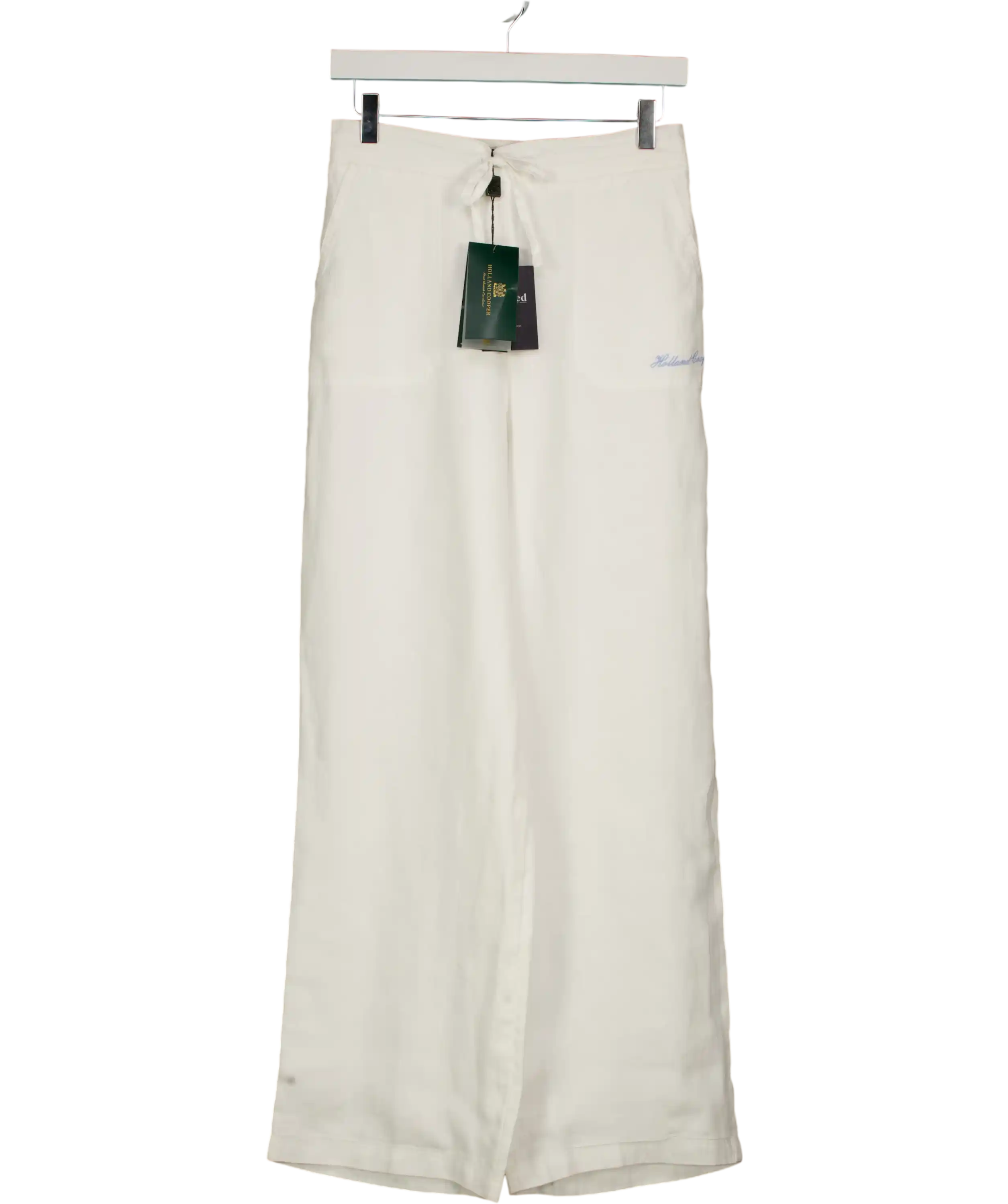 HOLLAND COOPER Amalfi Embroidered Logo  Linen Trouser White UK XS