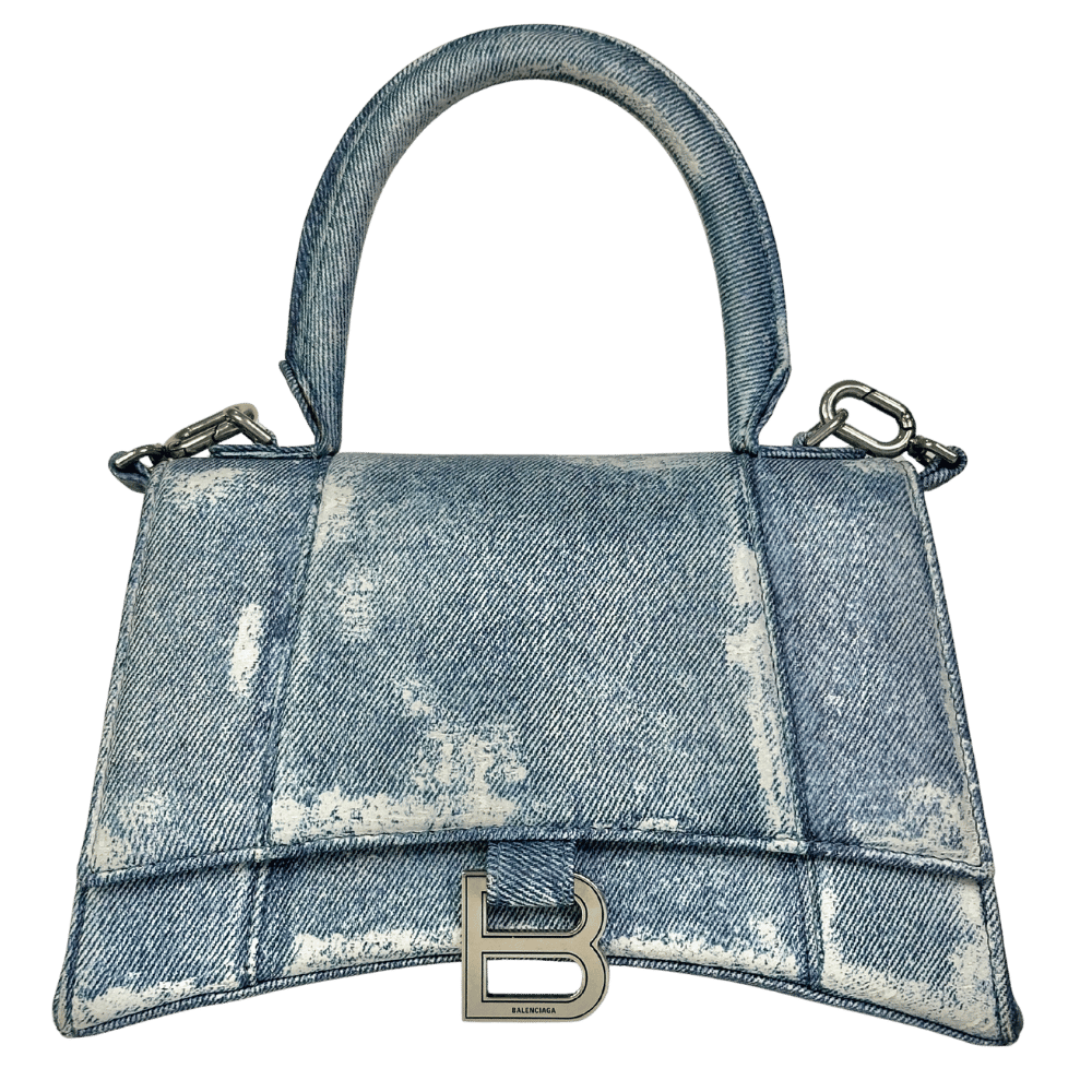 Balenciaga Blue Hourglass Denim-print Leather Bag