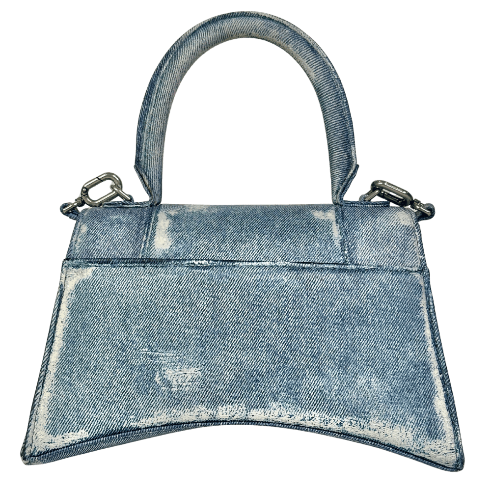 Balenciaga Blue Hourglass Denim-print Leather Bag