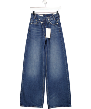 ZARA Blue Wide-leg Crossed Waist High-waist Jeans UK 6