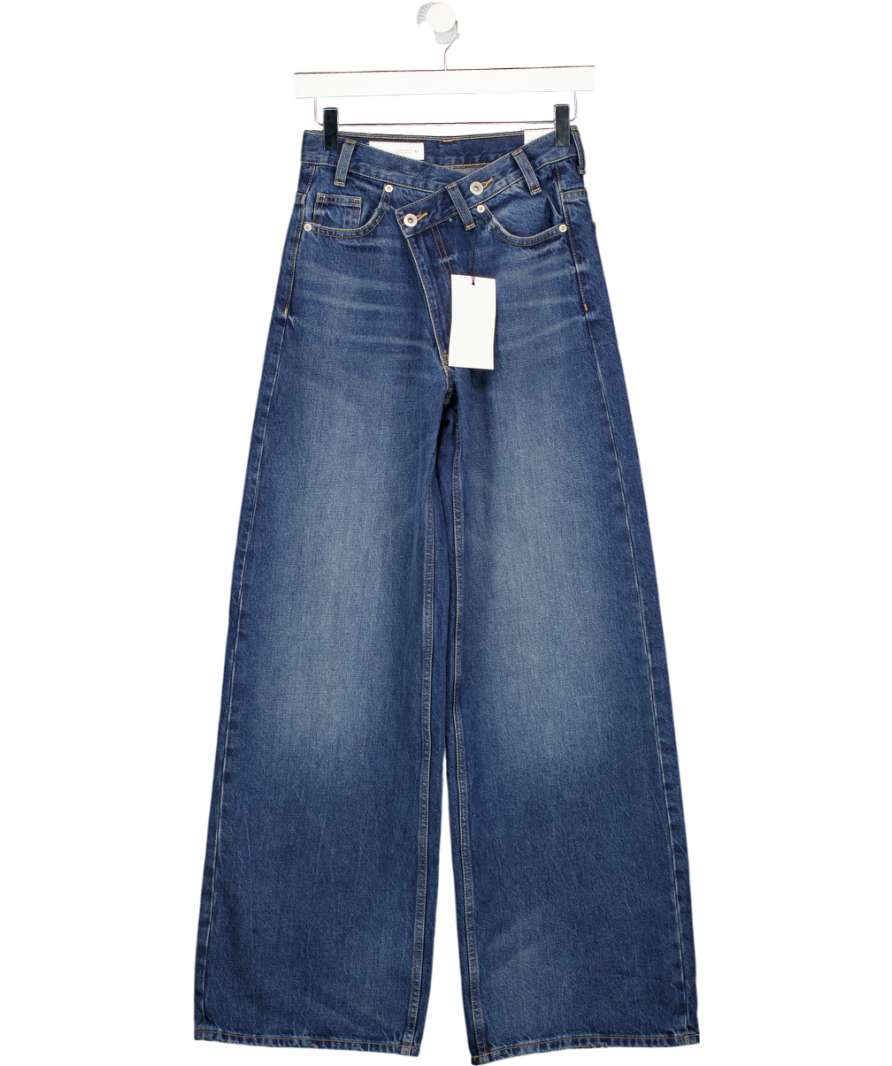 ZARA Blue Wide-leg Crossed Waist High-waist Jeans UK 6