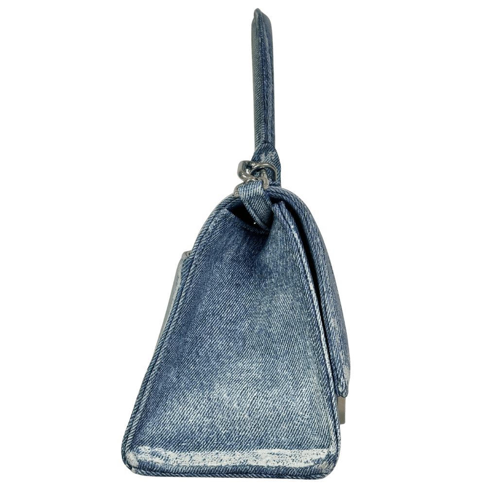 Balenciaga Blue Hourglass Denim-print Leather Bag