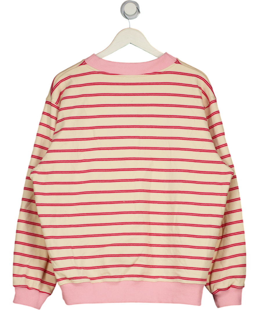 WHITE FOX Cream Cream& Pink Striped Embroidered Logo Sweatshirt UK M/L