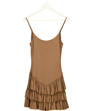 NA-KD X Emrata Brown Frill Mini Dress UK XS