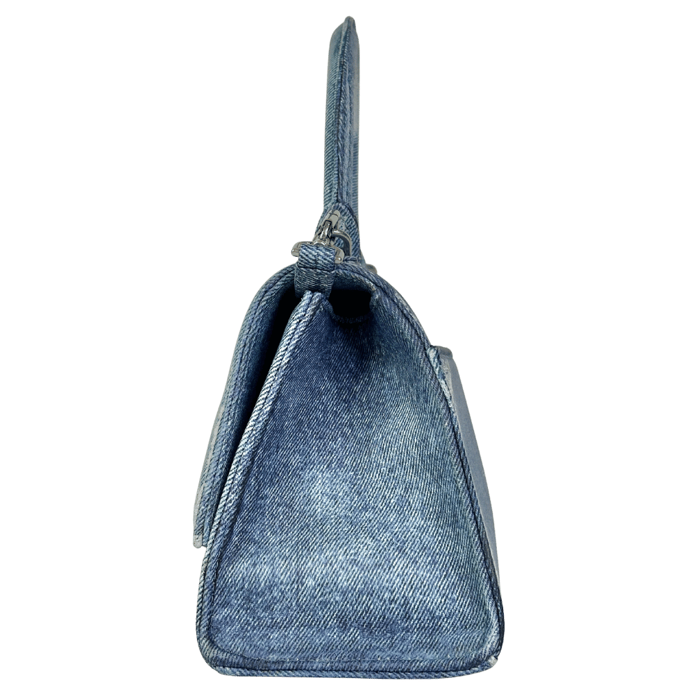 Balenciaga Blue Hourglass Denim-print Leather Bag