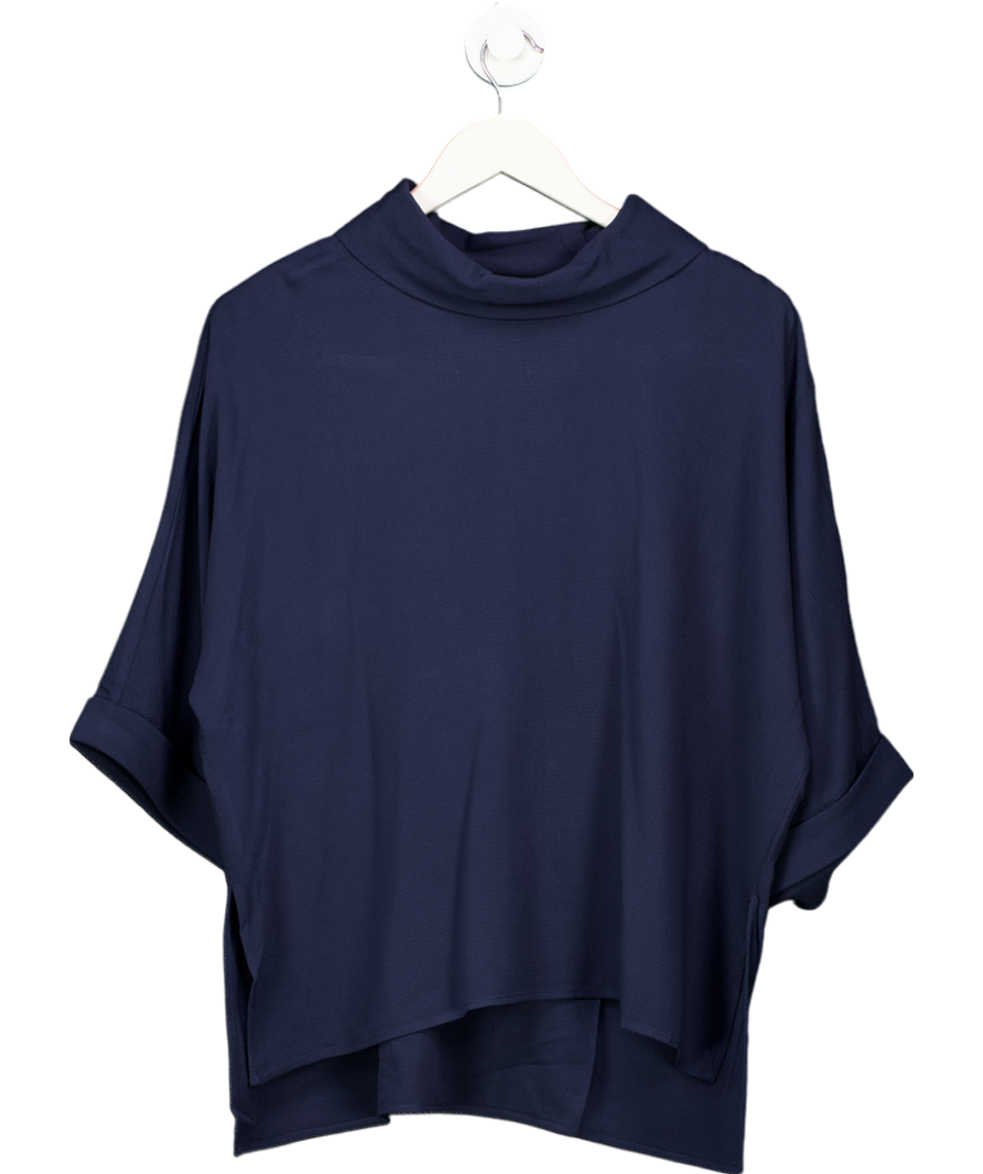 MANGO Navy Blue Oversized High Neck Flowing Blouse UK S