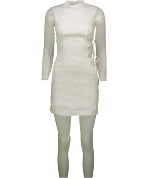 GINIA White Linen Tie Side Mini Dress UK XS