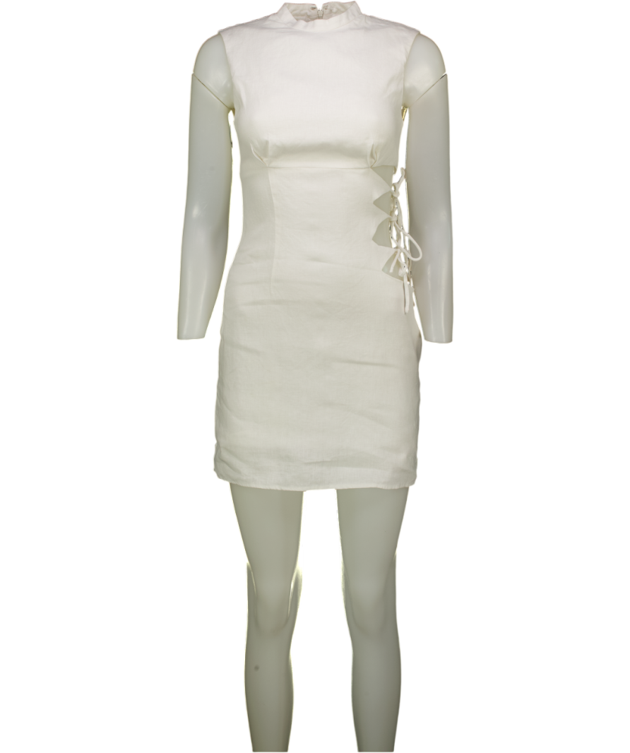 GINIA White Linen Tie Side Mini Dress UK XS