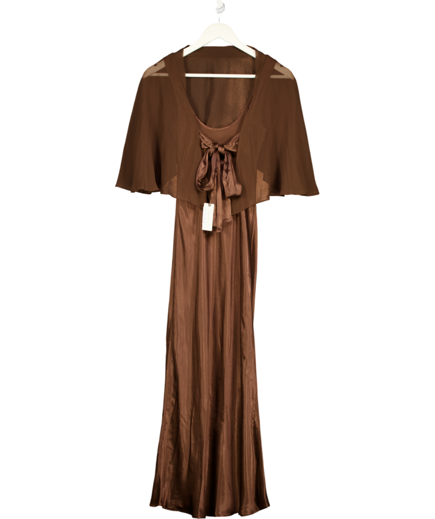 BY ANTHROPOLOGIE Brown Casey Cape Overlay Satin Midi Dress UK 6