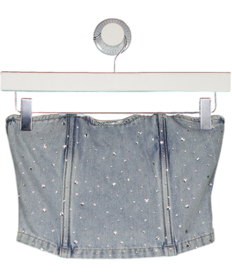 WHITE FOX Blue Denim Embellished Corset Top UK XS