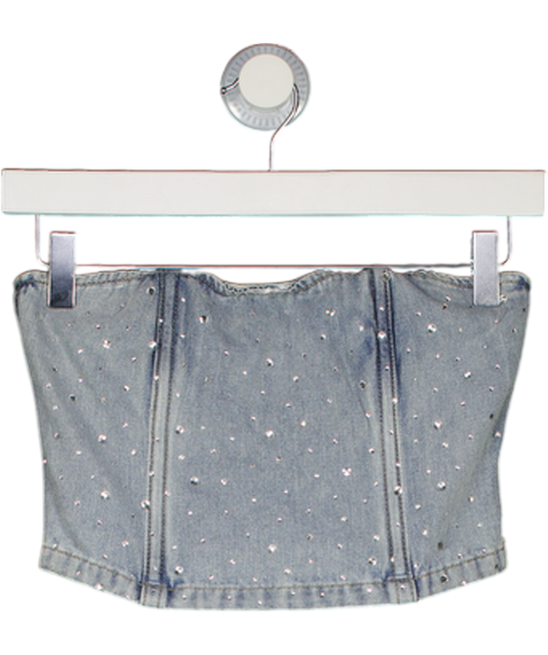 WHITE FOX Blue Denim Embellished Corset Top UK XS