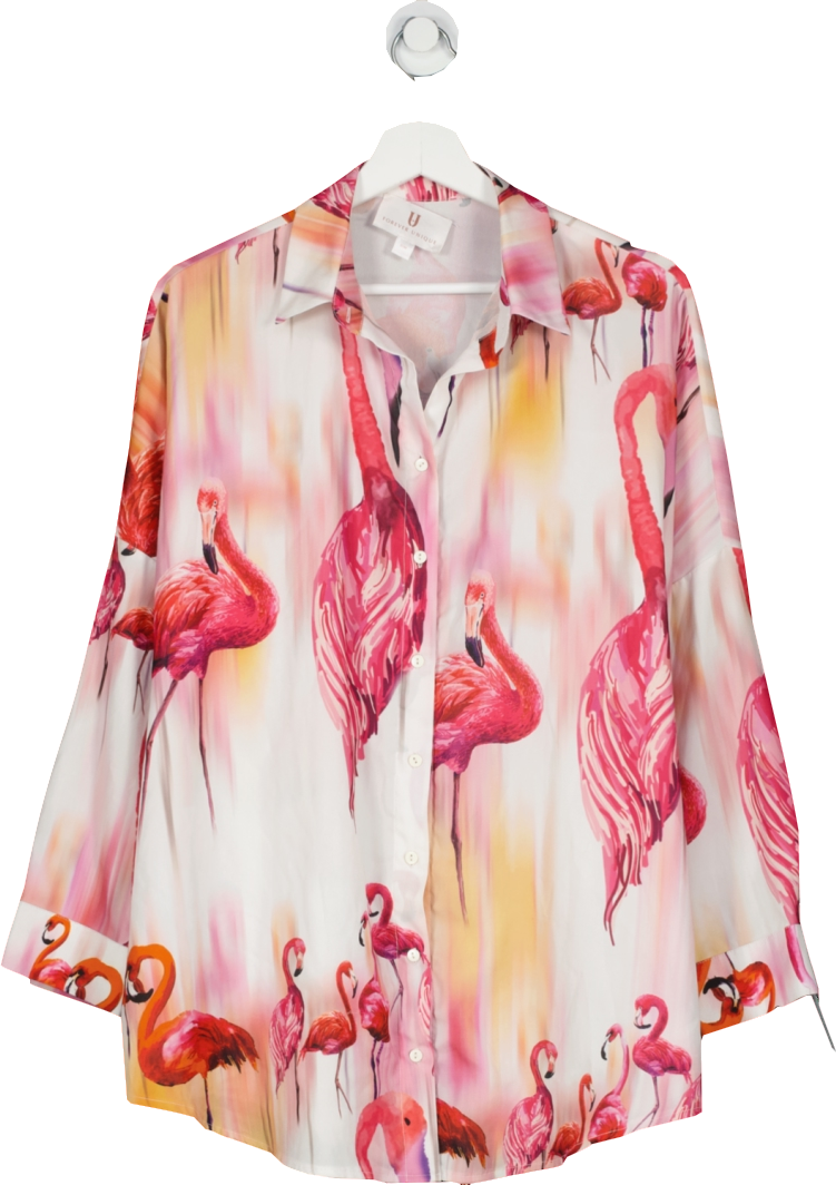 Forever Unique Pink Flamingo Print Shirt UK S/M