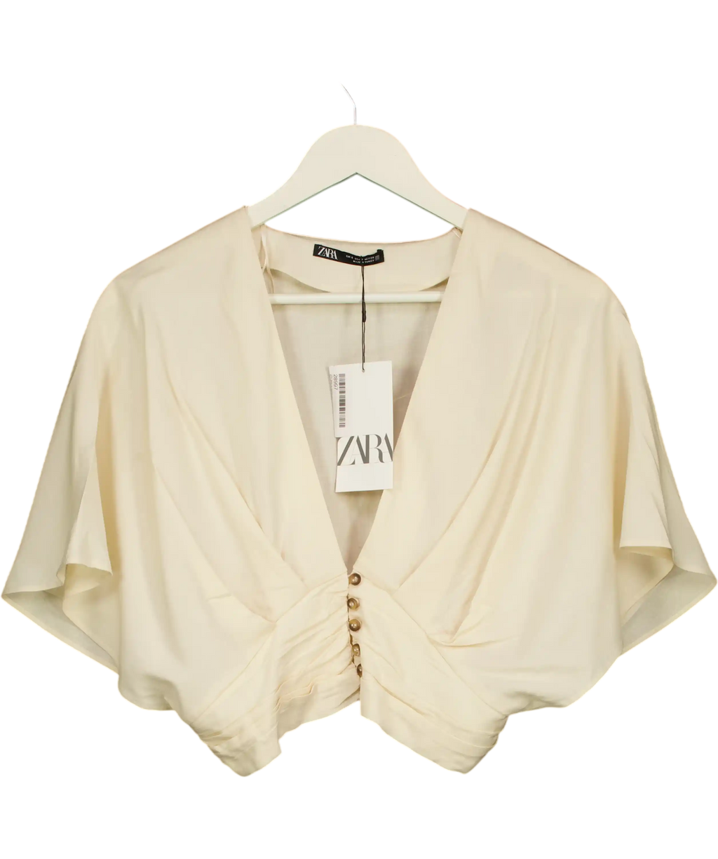 ZARA Cream Pleated Waist Detail Top UK S