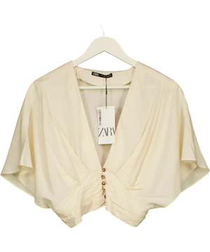 ZARA Cream Pleated Waist Detail Top UK S