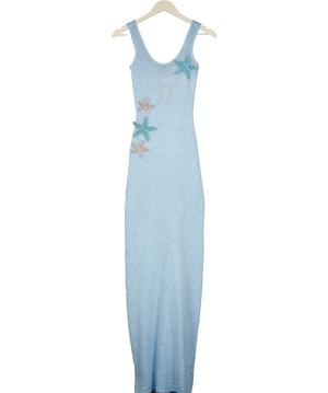 White Fox Light Blue Beaded Starfish Sleeveless Maxi Dress UK XS