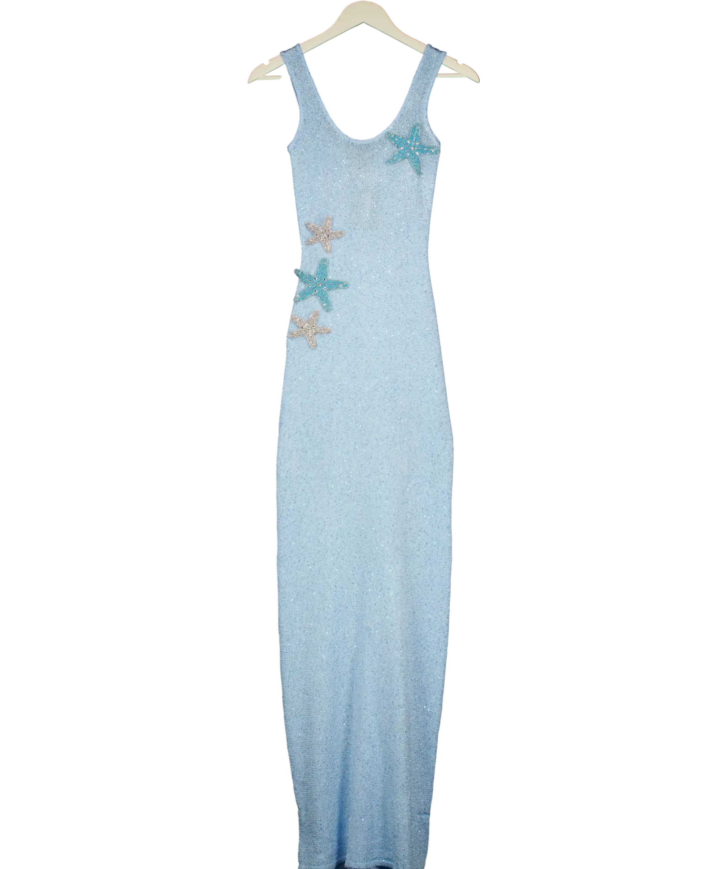 White Fox Light Blue Beaded Starfish Sleeveless Maxi Dress UK XS