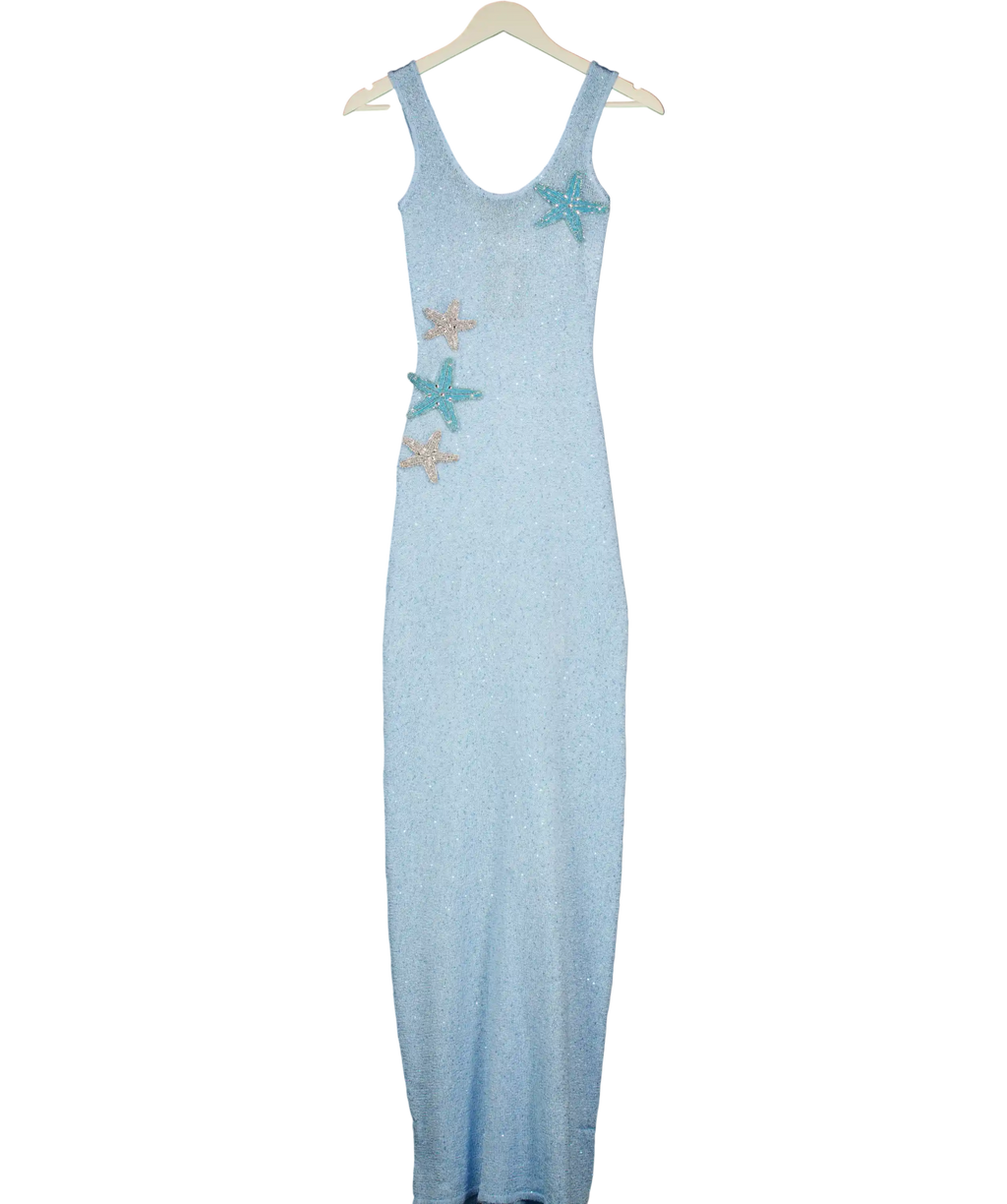White Fox Light Blue Beaded Starfish Sleeveless Maxi Dress UK XS