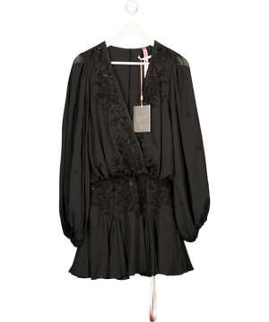 House of CB Black Gianna Beaded Georgette Mini Dress UK XS