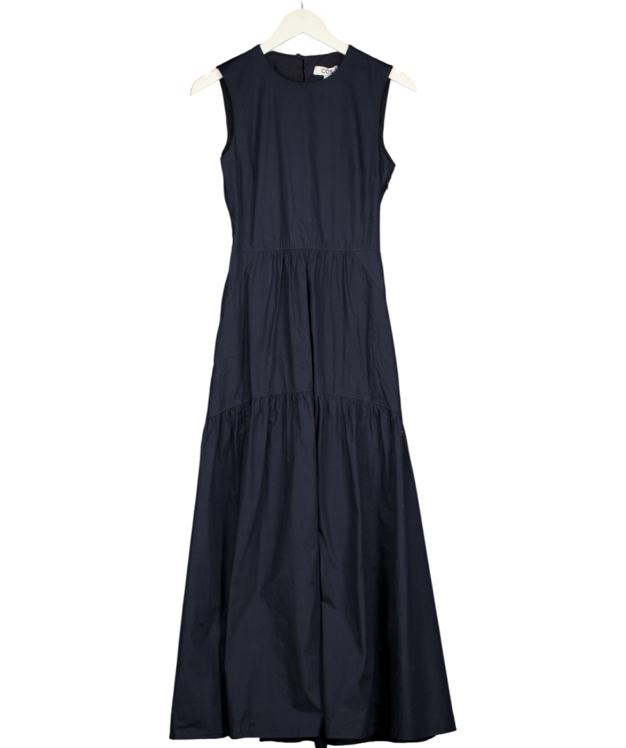 COS Navy Blue Cotton Cut-out Midi Dress UK 8