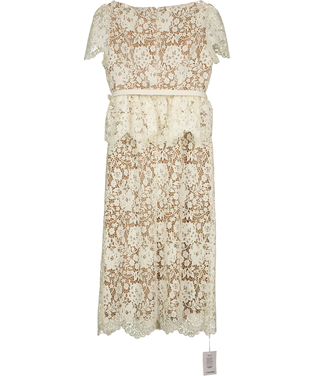 SELF PORTRAIT Cream Lace Peplum Midi Dress Us10 UK 14