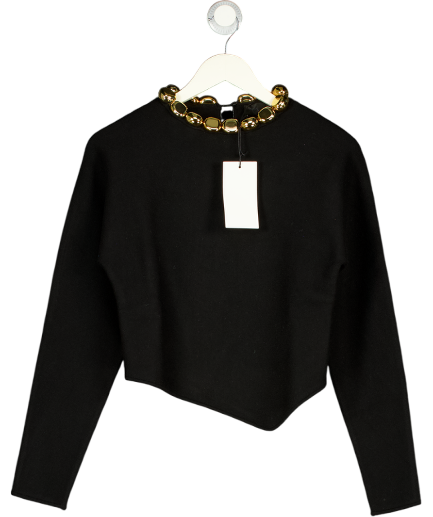 ZARA Black Knit Jumper With Beaded Neckline UK S