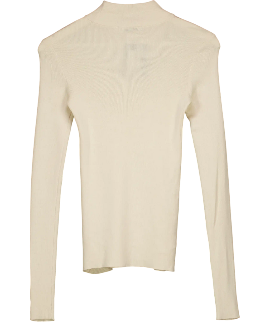 NA-KD Beige Ribbed Polo Knitted Sweater UK XS