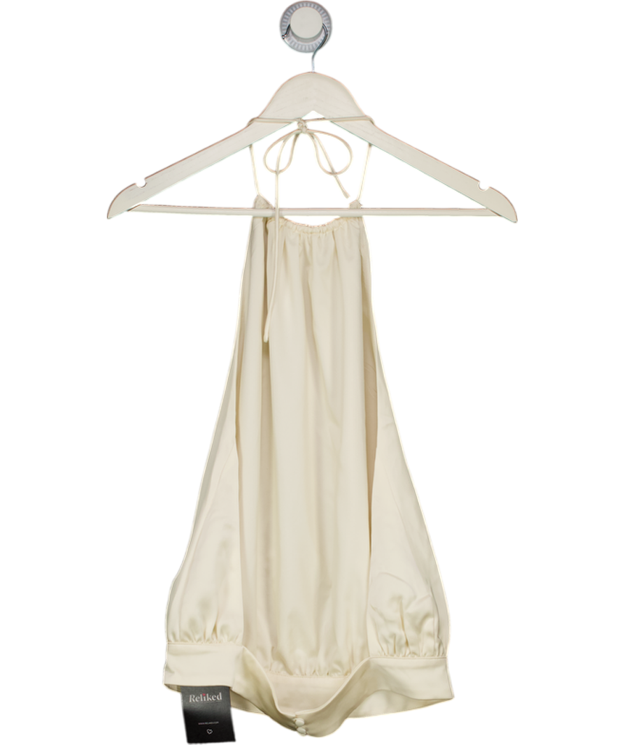 WHITE FOX Cream Satin Backless Halter Neck Top UK S