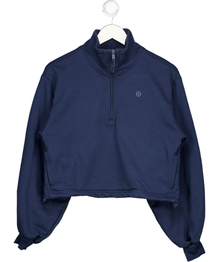 LULULEMON Navy Blue Cropped 1/2 Zip Sweatshirt UK XS/S