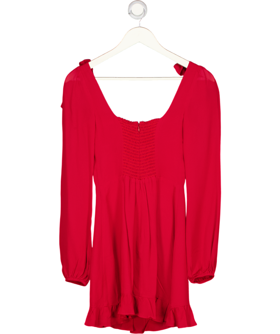 REFORMATION Red Bow Shoulder Long Sleeve Mini Dress Sz0 UK 4