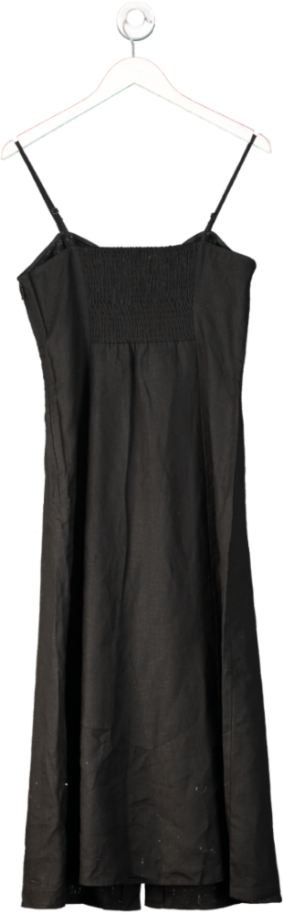 Whistles Black Ava Button Linen Mix Dress UK 12