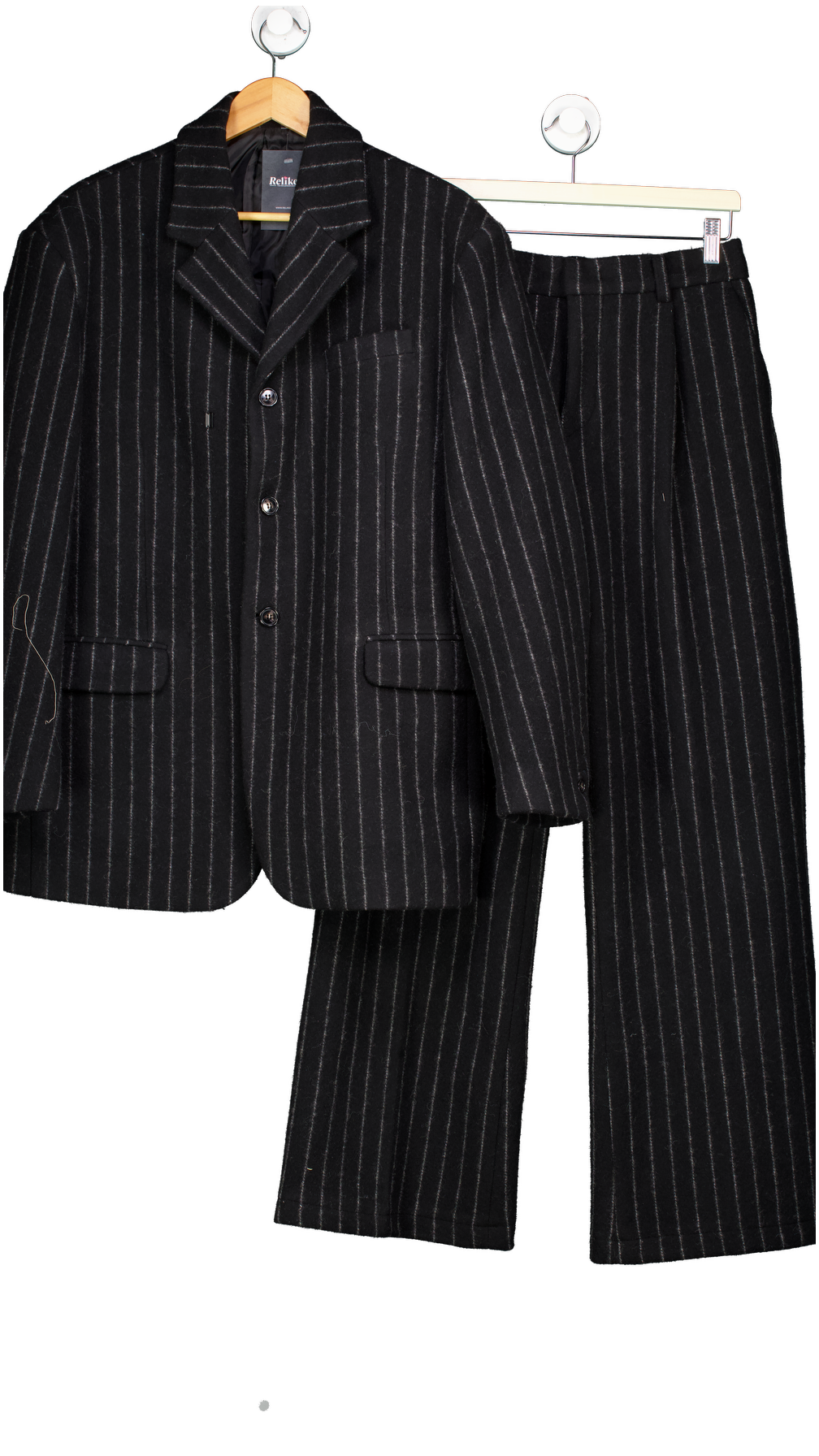 The Signal Black Pinstripe Heavyweight Suit UK L