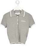 ANN ANDELMAN Grey Embroidered Logo Cotton Cable Knit Polo Sweater UK M