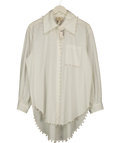 BY ANTHROPOLOGIE White Mememe Pearl Embellished Buttondown Tunic Oversize SHirt, size UK L — front