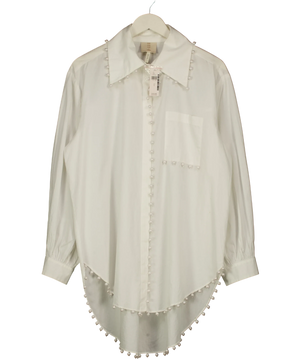 BY ANTHROPOLOGIE White Mememe Pearl Embellished Buttondown Tunic Oversize Shirt UK L