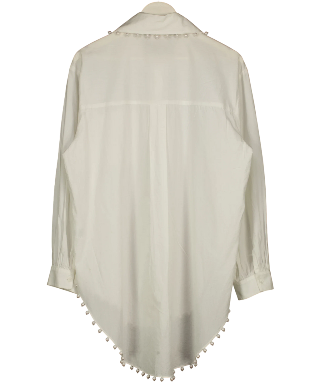 BY ANTHROPOLOGIE White Mememe Pearl Embellished Buttondown Tunic Oversize SHirt, size UK L — back