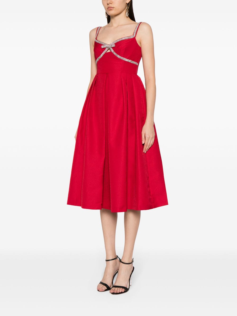 Self-Portrait Bow-embellished Midi Dress In Red UK 4