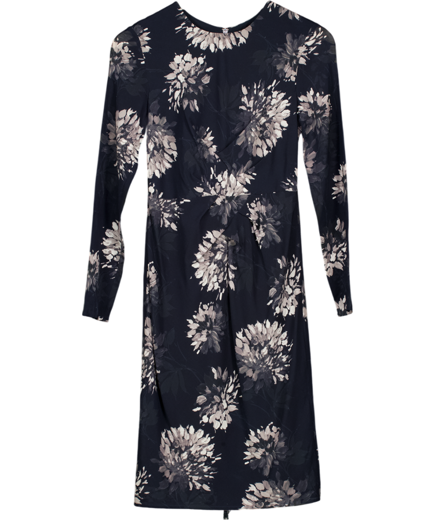 Whistles Blue Floral Brushstroke Silk Bodycon Dress UK 8