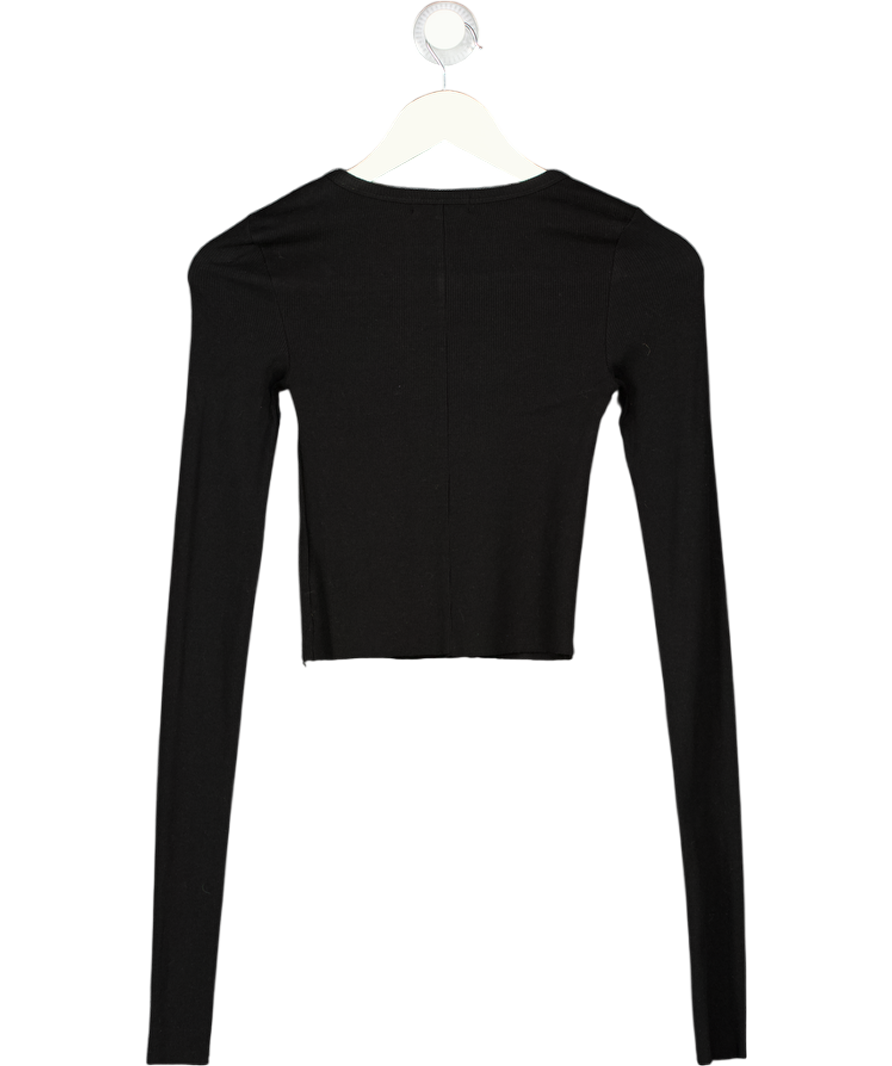 ETERNE Black Ribbed Cotton Blend Long Sleeve Top UK XS