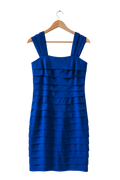 Jaeger Blue Cobalt Frilly Layered Square neck Bodycon Dress UK 8