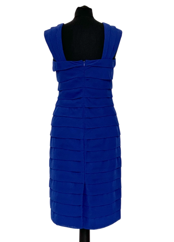 Jaeger Blue Cobalt Frilly Layered Square neck Bodycon Dress UK 8