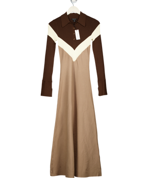 KAREN MILLEN Brown Viscose Blend Rib Knit Polo Top Maxi Dress UK XS