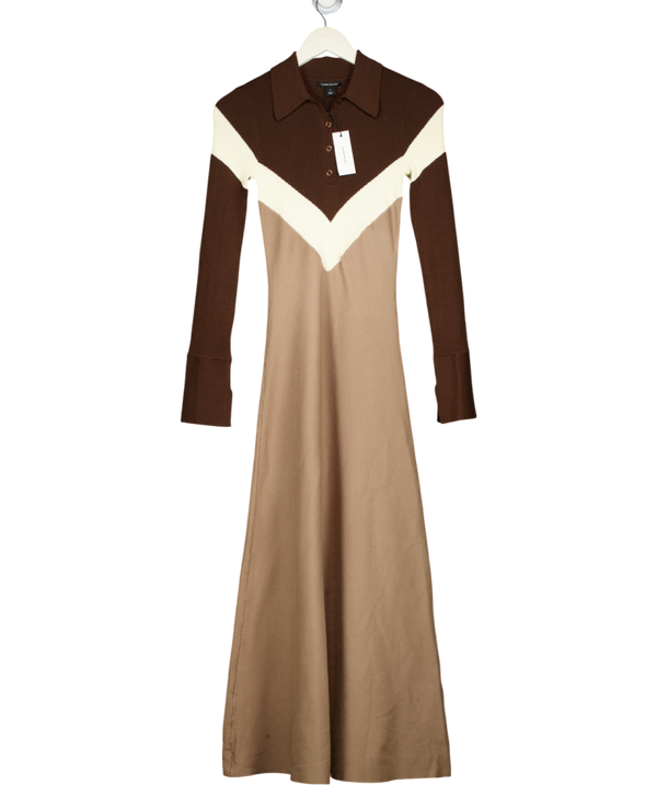 KAREN MILLEN Brown Viscose Blend Rib Knit Polo Top Maxi Dress UK XS
