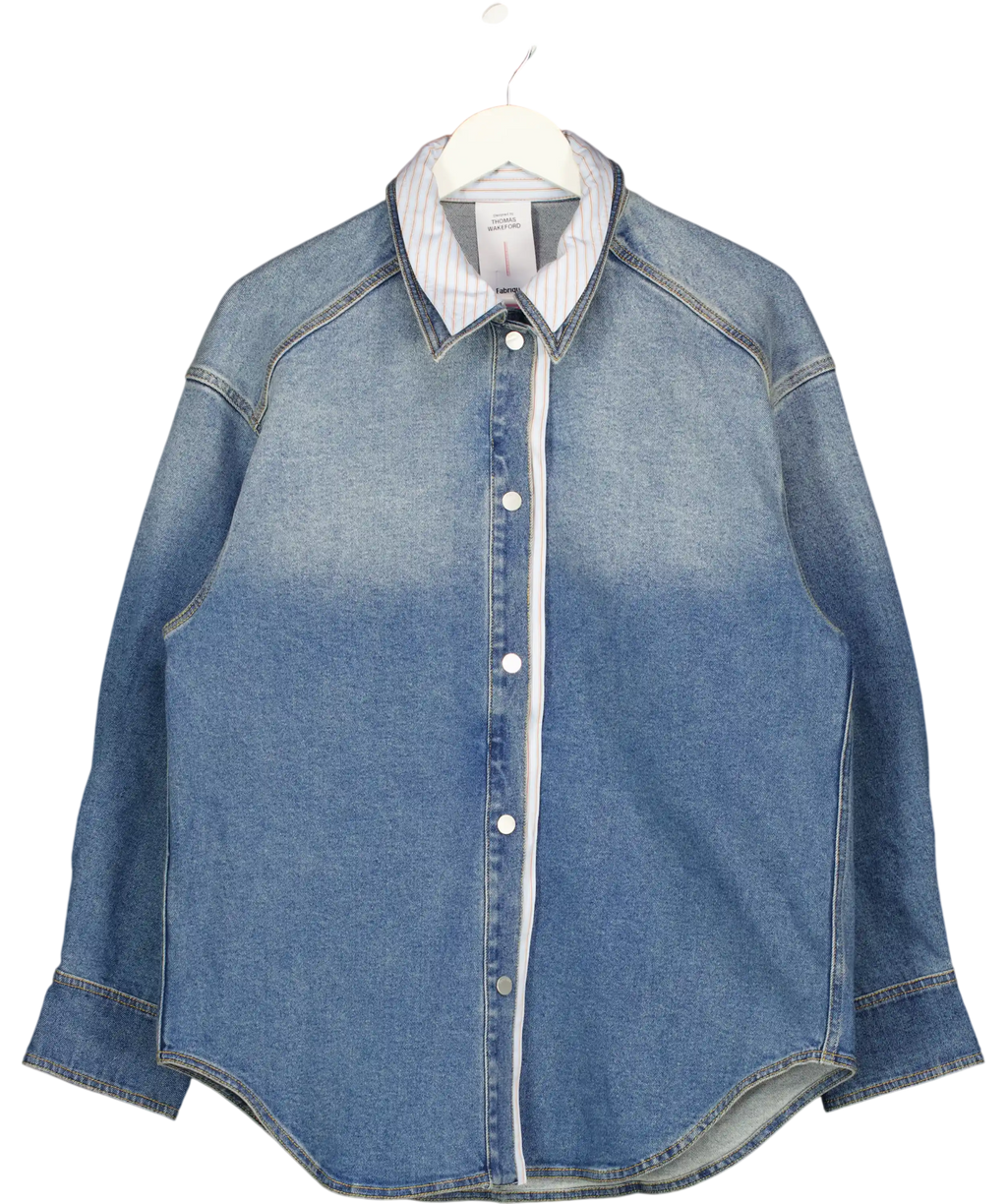 FABRIQUE X Thomas Wakeford Blue Harlow Striped Contrast Oversize Patchwork Shirt In Cotton Denim UK S