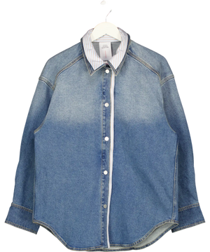 FABRIQUE X Thomas Wakeford Blue Harlow Striped Contrast Oversize Patchwork Shirt In Cotton Denim UK S