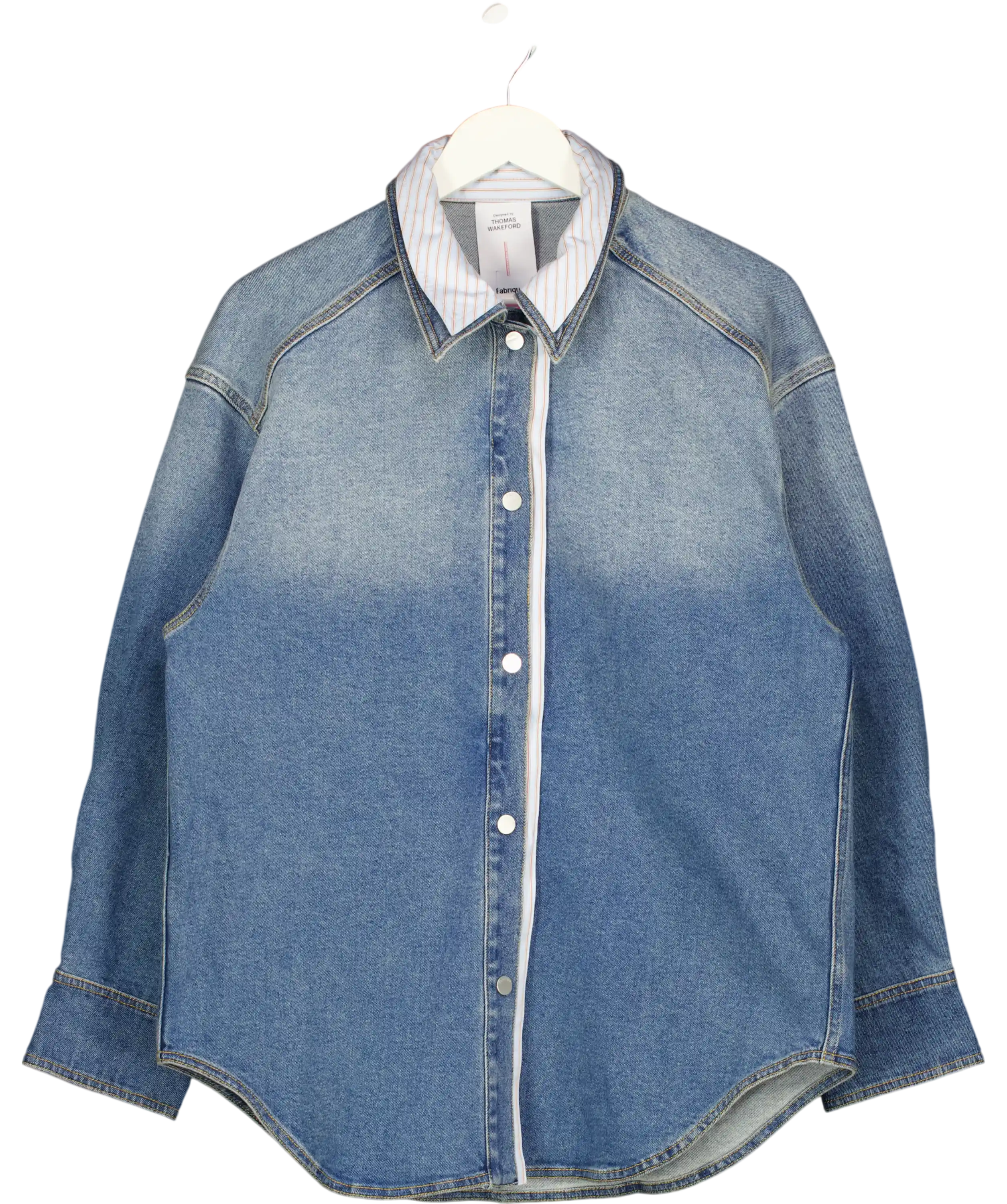 FABRIQUE X Thomas Wakeford Blue Harlow Striped Contrast Oversize Patchwork Shirt In Cotton Denim UK S