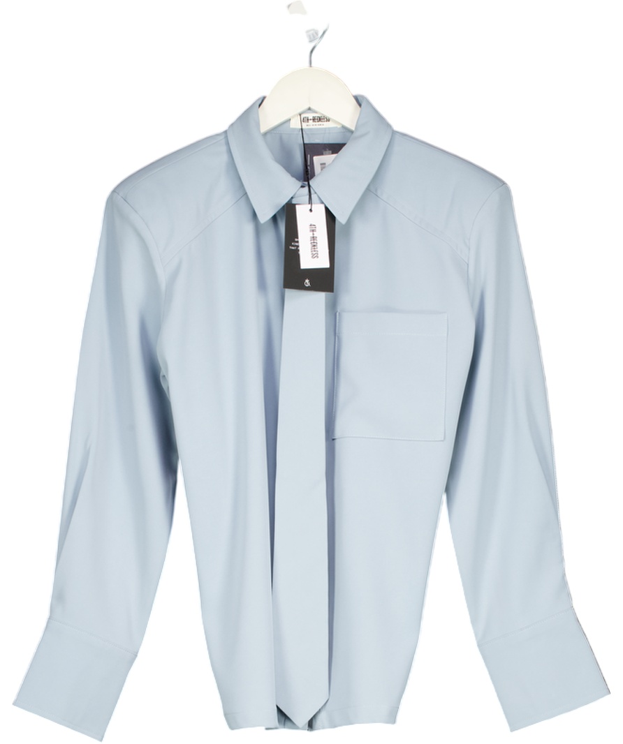 4th & Reckless Corey Blue Cinched Waist Tie Detail Shirt UK 6