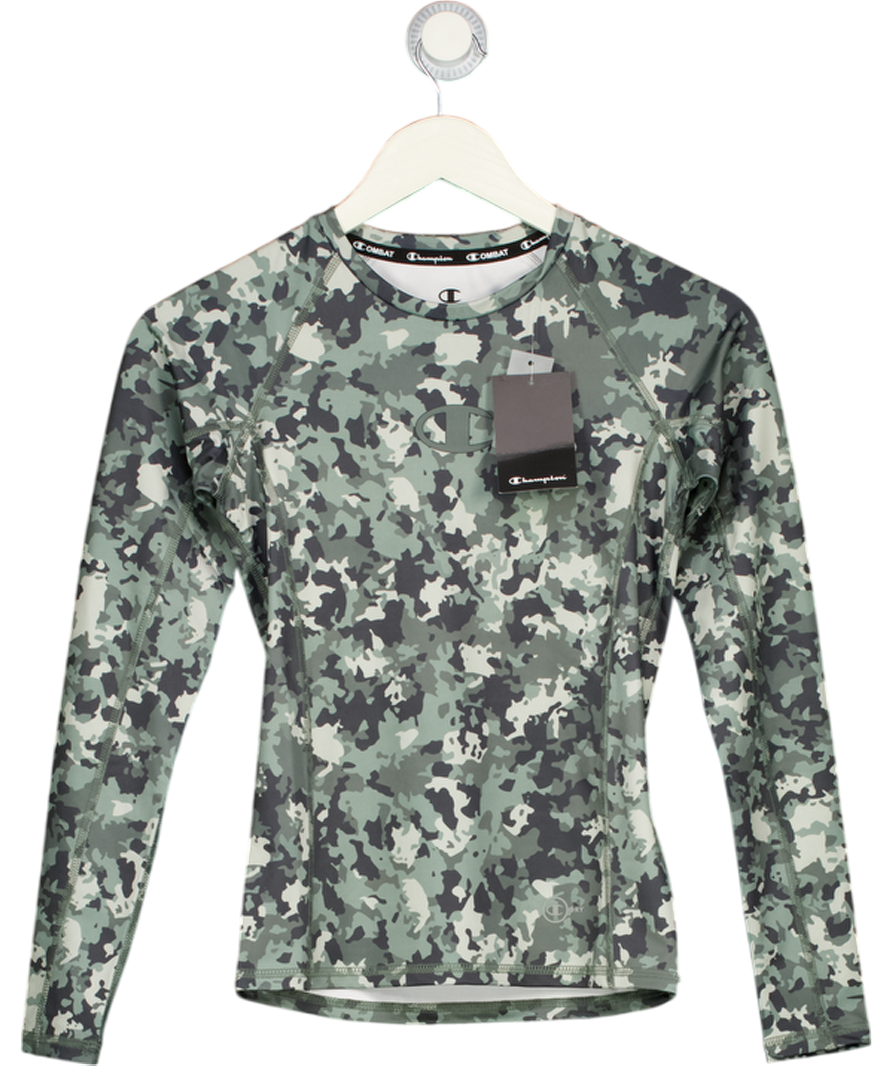 CHAMPION Green Deep Camo Long Sleeve Activewear Top UK S