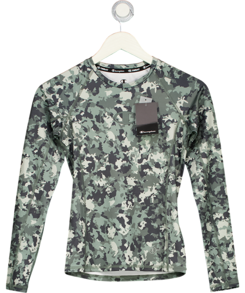 CHAMPION Green Deep Camo Long Sleeve Activewear Top UK S
