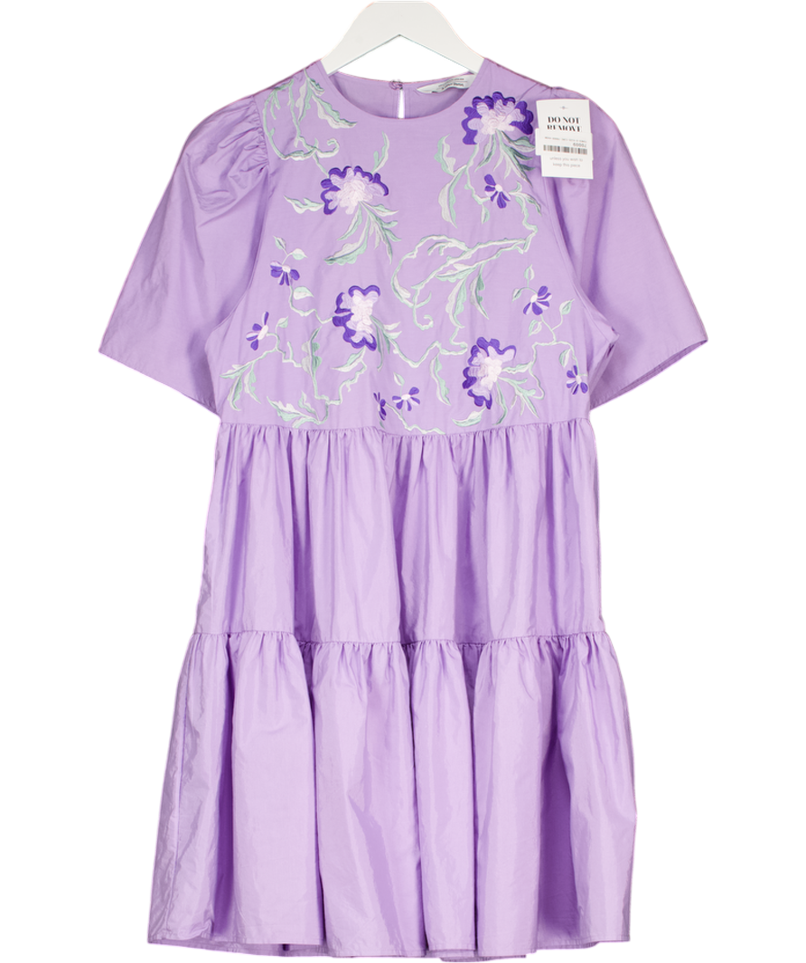 & Other Stories Lilac Voluminous Embroidery Mini Dress UK 8